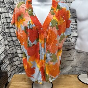 Joie Linen Blend Short Sleeve Women's Floral Top Orange Red